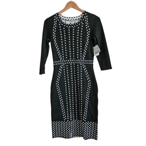 Danny & Nicole Charcoal Gray White Geo Print Bodycon Sweater Dress, Size S NWT